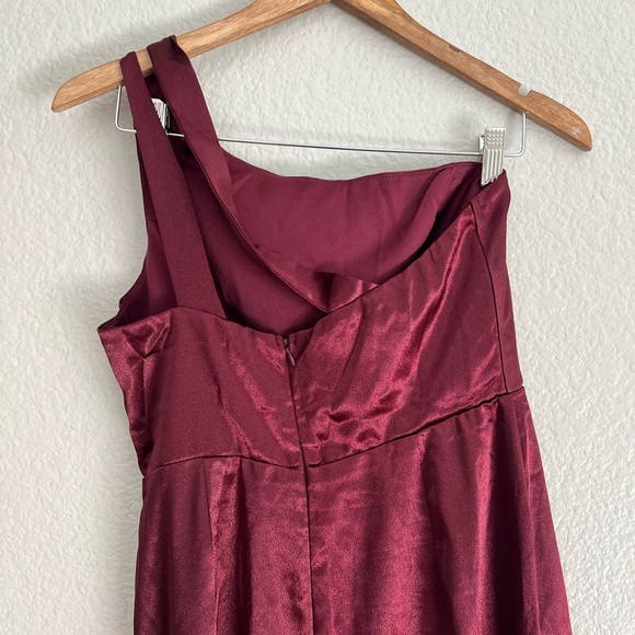 On the Guest List Burgundy Satin One-Shoulder Maxi Dress - Picture 6 of 9